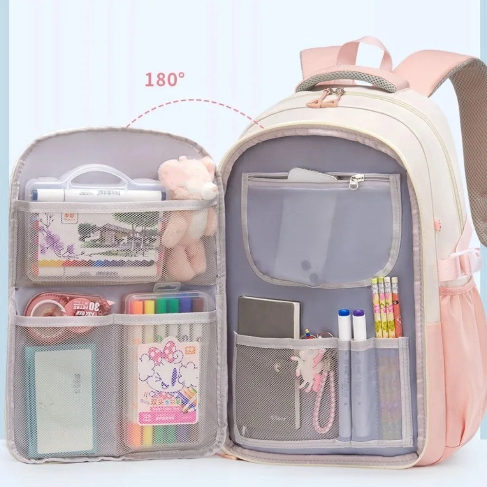 Large Capacity School Bag Waterproof Stress Relief Shoulder Backpack Lightweight Double Strap Bag Junior And High School Girls