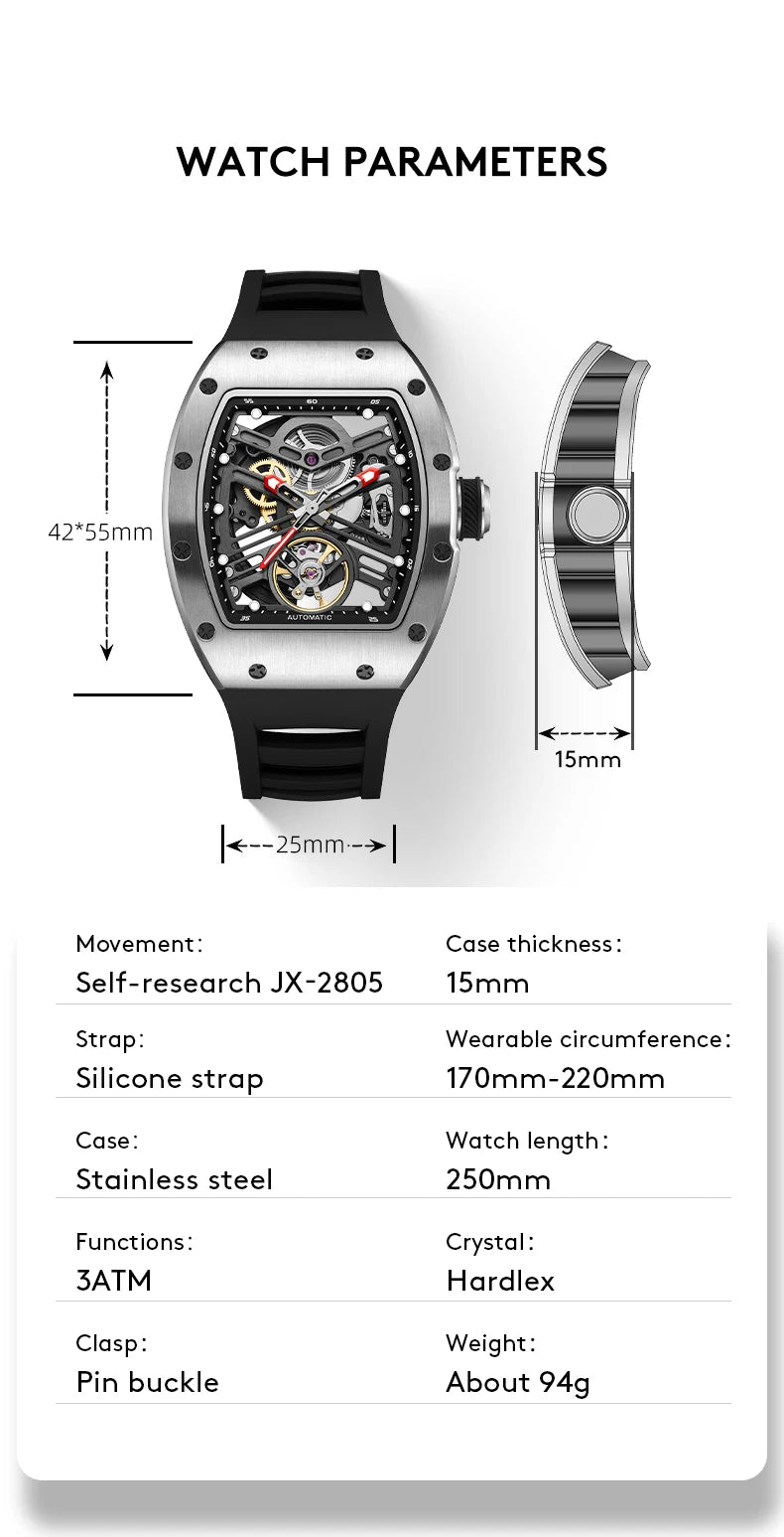 Automatic mechanical watch outdoors simple luxury watches waterproof wholesale skeleton leather mens watch gift