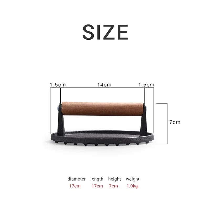 1pc Cast iron Rectangular Meat Press Round Heavy-Duty Steak Burger Press Barbecue Press For Flat Top Grill Hamburger Grinder