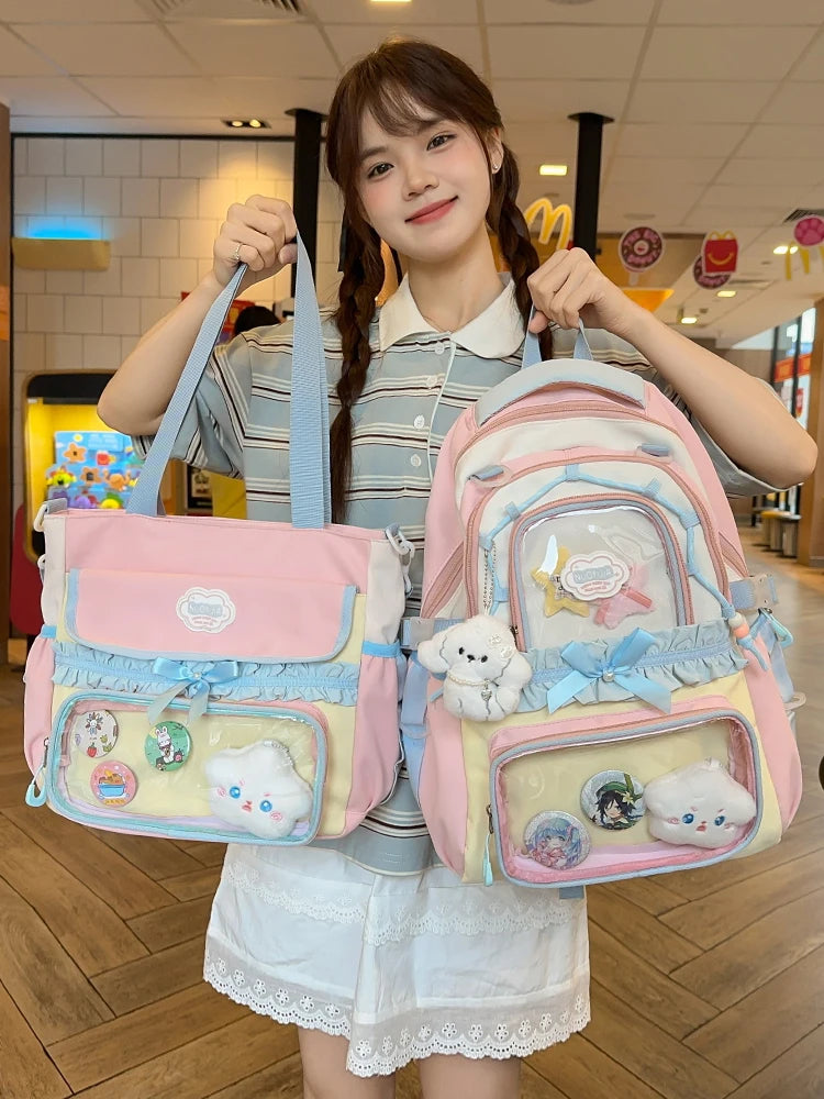 Large Capacity Children's School Bag Set for Girls Primary And Middle School Double Shoulder Backpack Sweet College Style