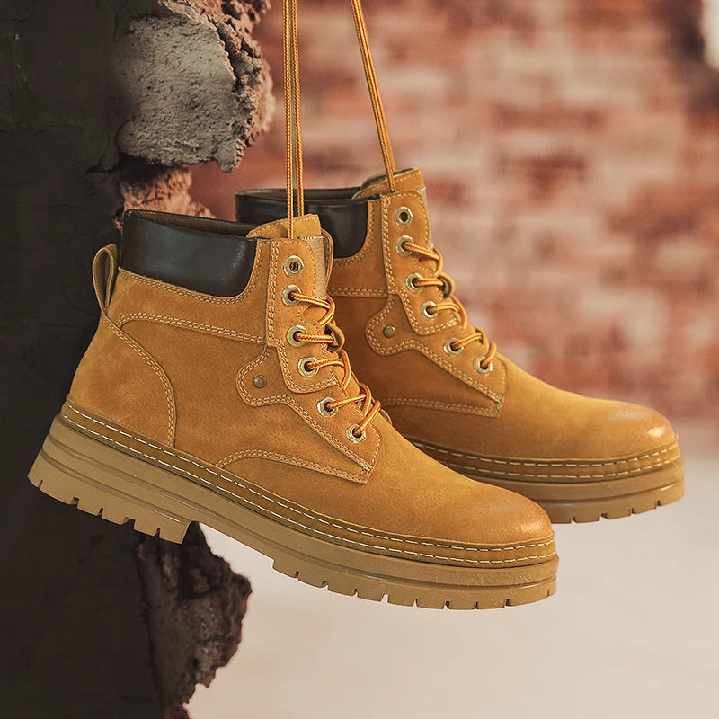 Genuine Leather Men's Ankle Boots Casual High Quality Boots Man Outdoor Work Sneakers High Top Streetwear Motorcycle Boots Men