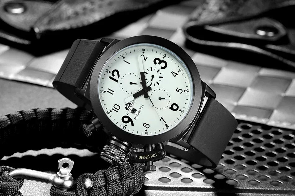 Automatic Watches for Men Mechanical Self Wind Rubber Boat Case Orange Blue Yellow Grey Fashion U Left Hand Reloj Hombre Baratos