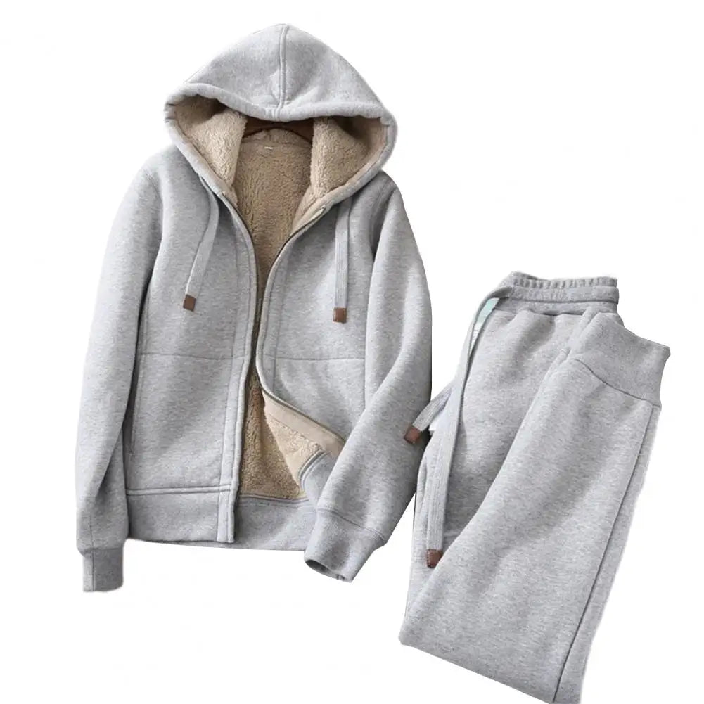 Wool Lamb Fleece Sweatshirt Pants Women Outfit Hoodies Jogger Pants Two-piece Set Thickened Drawstring Autumn Women Sports Suit
