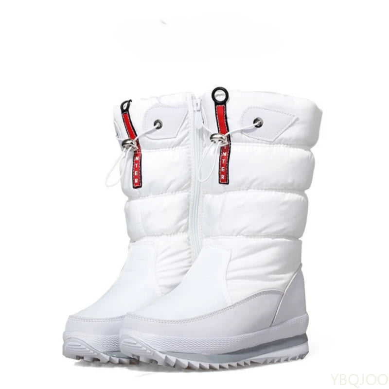 2025 Non Slip Waterproof Platform Snow Boot Casual Female White Shoes Winter Thick Women's Snow Boots Warm Plush Mid-calf Boots