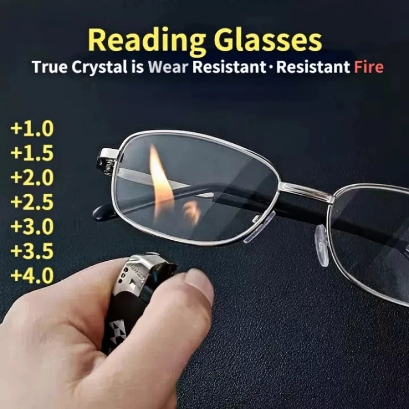 Reading Glasses Men Square Metal Frame Retro Presbyopic Glasses Anti-Scratch Eyeglasses 0 To +4.0 Real Glass Lens Eye Glasses
