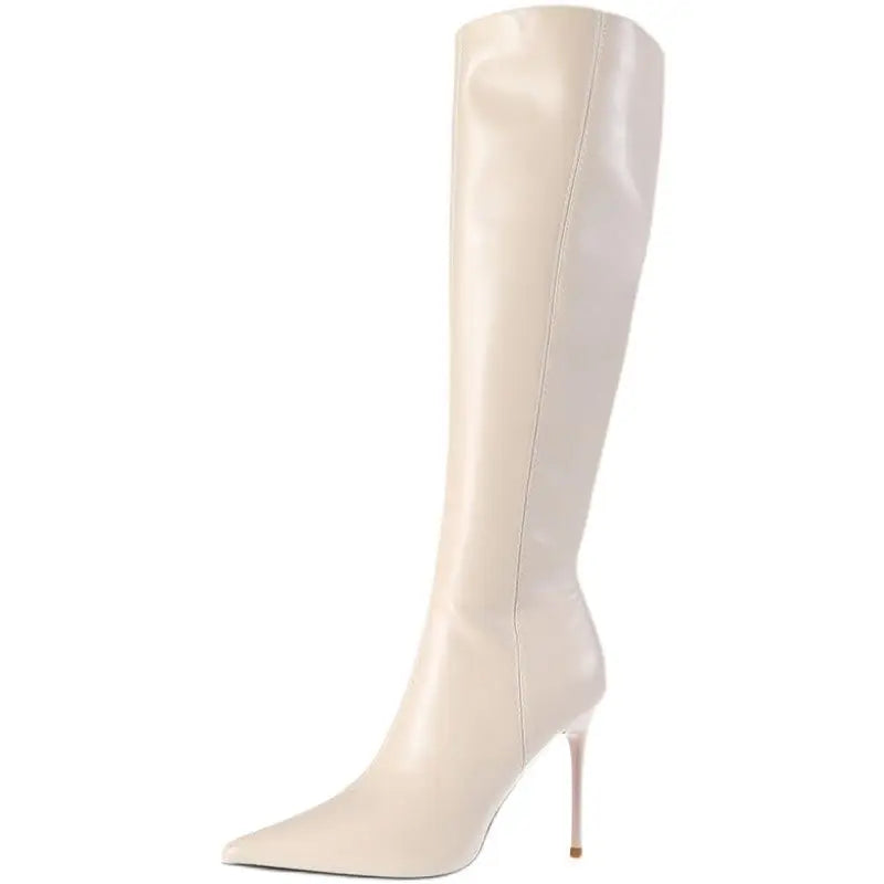 Black Women's Boots Long Pointed Toe Very High Heel Shoes for Woman Footwear Winter Knee Shaft Boot Trend 2024 Demi-season Hot