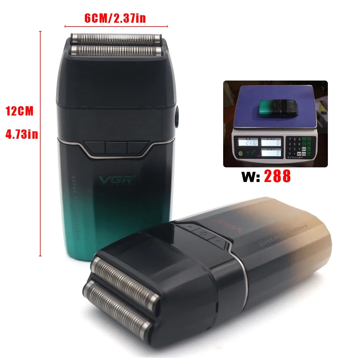 VGR V308 Beard Trimmer for Men Double Foil Full Metal LCD Display 9000RPM Electric Shaver Barber Professional Barber Machines