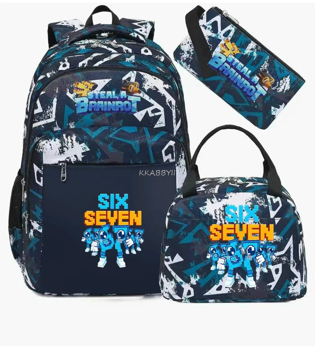 Steal A BrainRot Backpack with Lunch Bag for 67 Six Seven Teenagers Student School Bags Casual Comfortable Travel Set