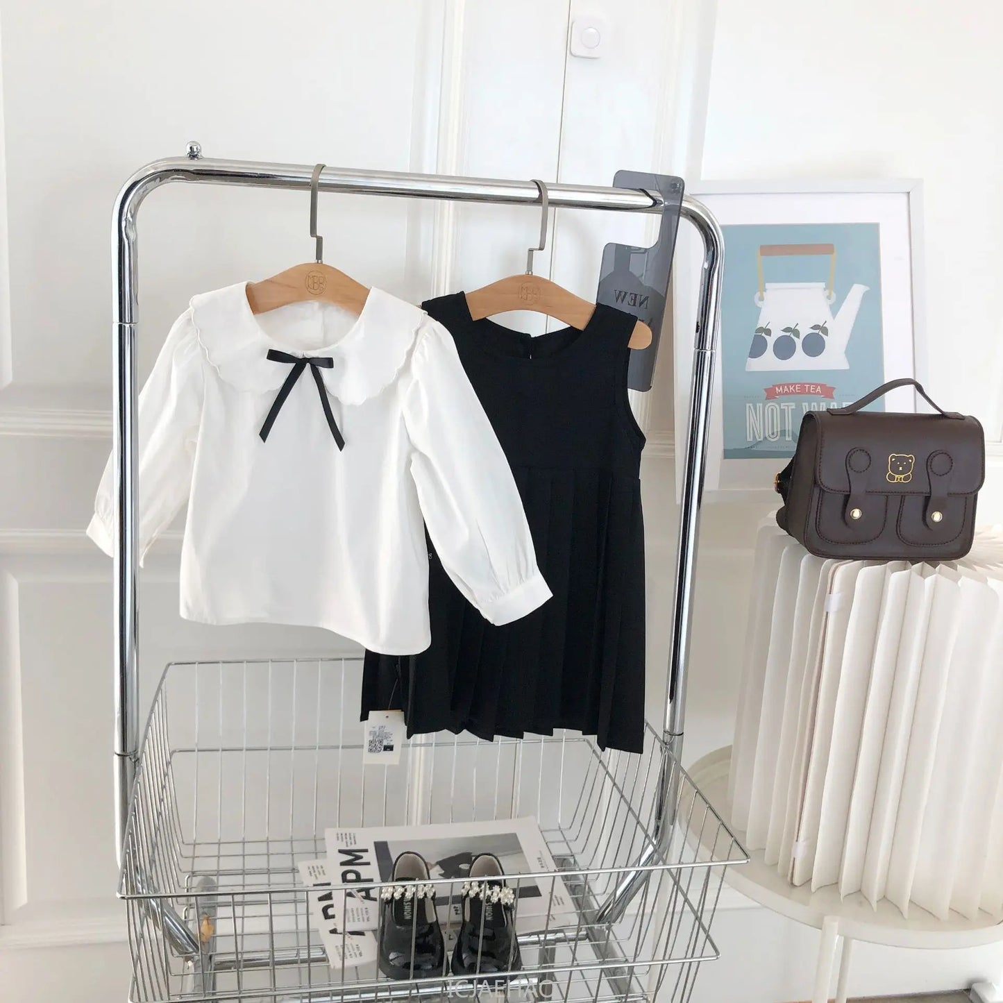 Sundress Black for Girls Children Junior Dress Elementary School Student Uniform Suit School Kids White Blouse Pleated Skirt Set