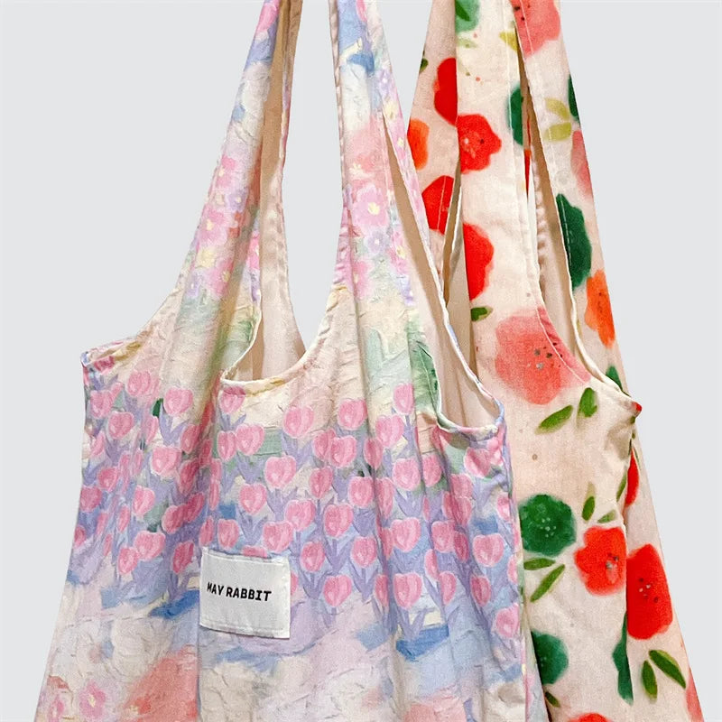Women's Bag  Cotton Vest Fresh And Artistic Single-shoulder Bag Canvas Large-capacity Daily Handbag Pink Color Simple Fashion