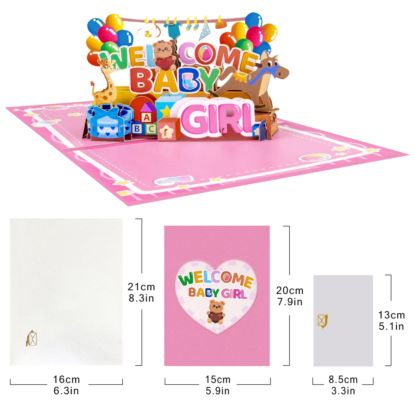 New Baby Boy and Girl Pop Up Card for Baby Shower New Parents