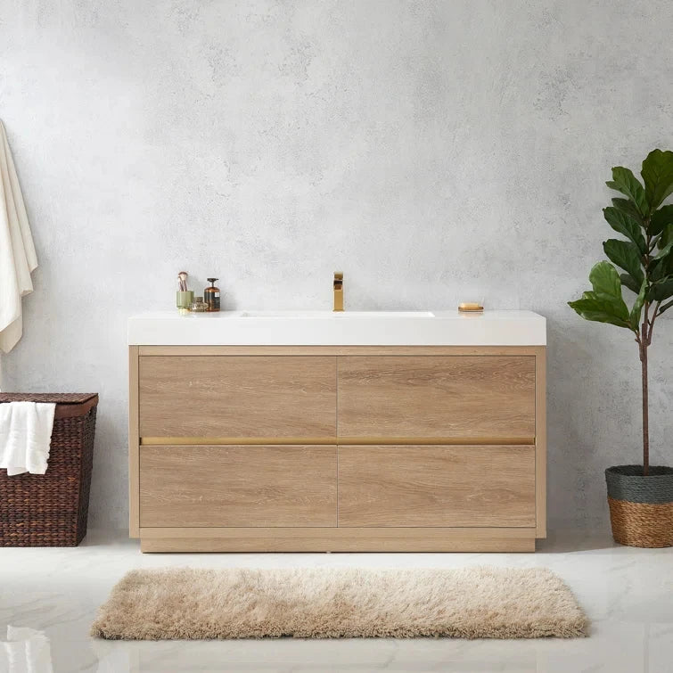 /60 Inch Furniture Bathroom Floor Standing Storage Cabinet Single Sink Bathroom Vanity Cabinet Set With Countertop