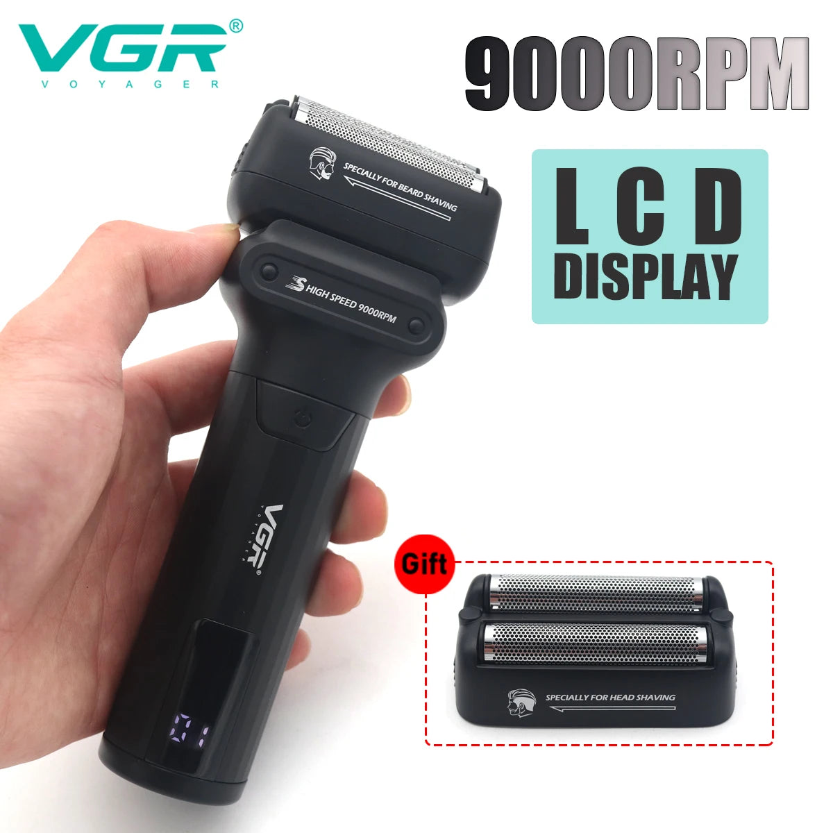VGR V368 Beard Trimmer for Men with Double Foil Washable 9000RPM DC Motor Professional Barber Machines Shaving Machine