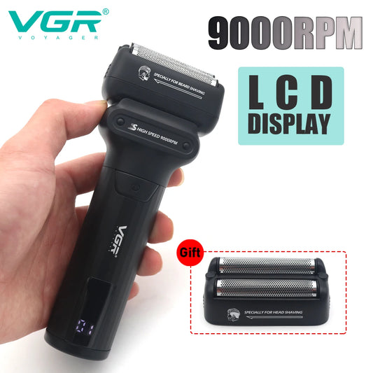 VGR V368 Beard Trimmer for Men with Double Foil Washable 9000RPM DC Motor Professional Barber Machines Shaving Machine