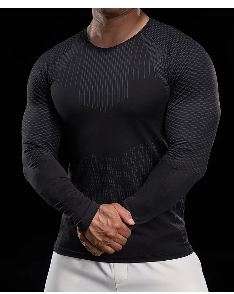 Men Athletic Running Shirt Elastic Training T-shirt Gym Fitness Workout Tight Outdoor Jogging Sweatshirt
