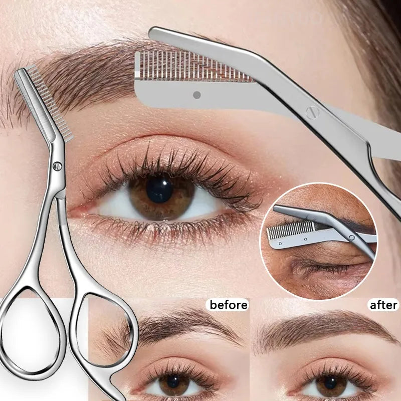 Stainless Steel Eyebrow Scissors Comb High Quality Makeup Scissors Trimming Eyebrow Knife for Men Women Hair Remover Shaver Tool