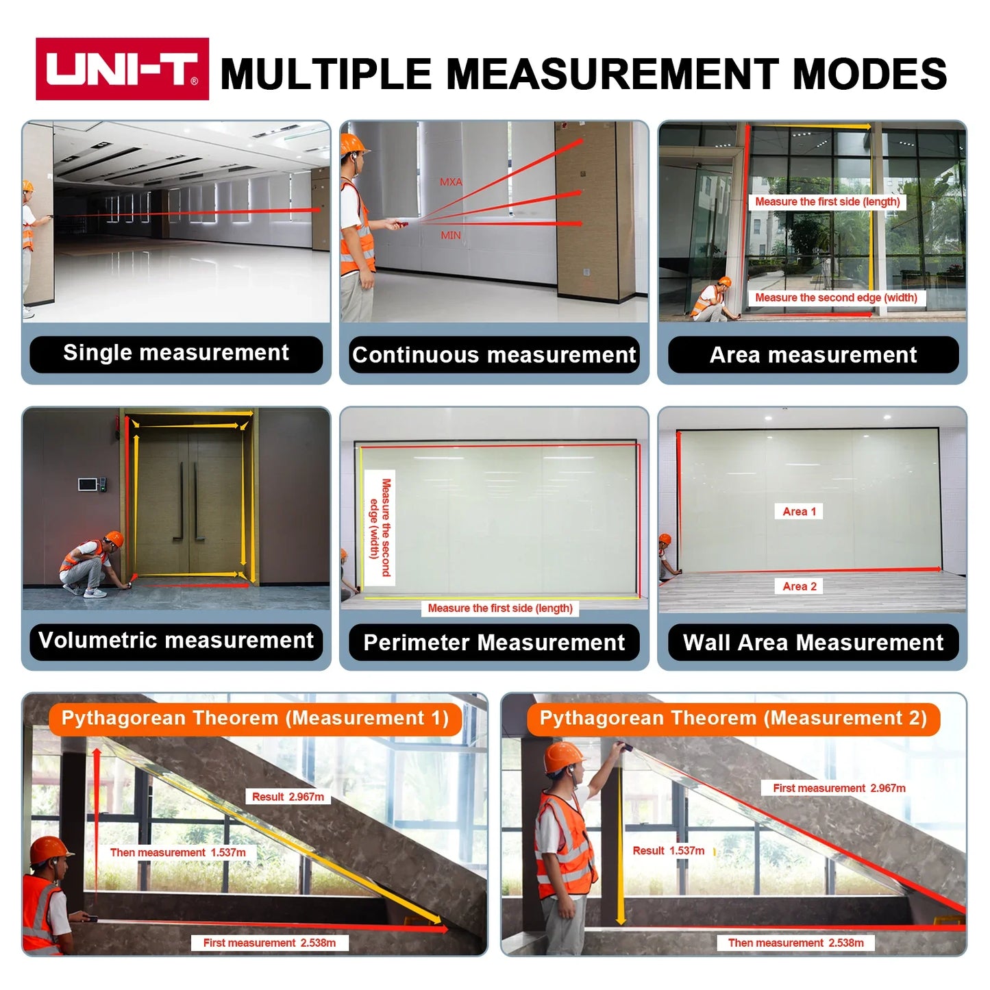 UNI-T Mini Laser Distance 40/60m Range Rechargeable 3.7V Wall Area/Volume/Circumference Measurement LM40Mi LM60Mi