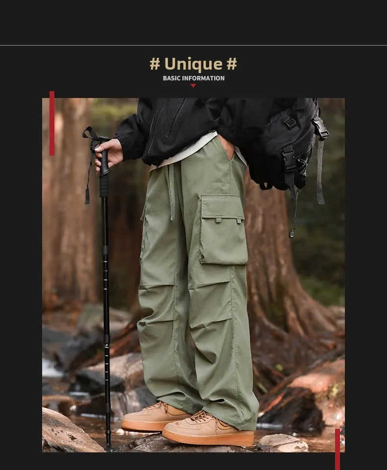 Pants men's four seasons tide loose work pants hundred straight sports paratrooper pants drawstring punch casual pants