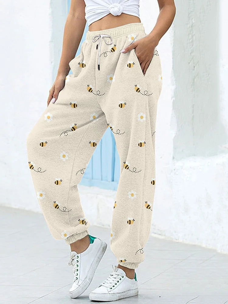 Sweatpants Pants For Women Summer Autumn 3D Print Bottom Pockets High Waist Sporty Gym Athletic Fit Jogger Female Trousers