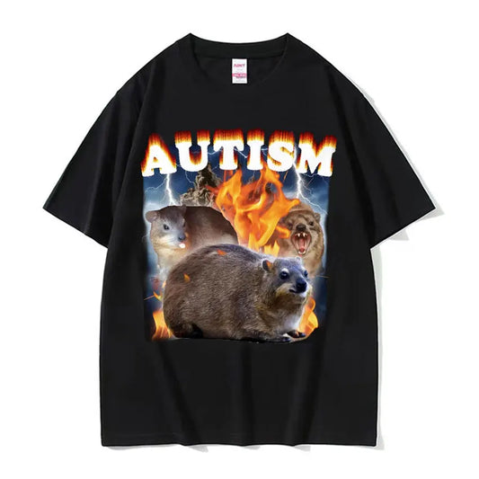 Autism Funny Hyrax Meme Tee Shirt Men's Clothing Hip Hop Fashion Vintage T-shirt Unisex High Quality Cotton Short Sleeve T Shirt