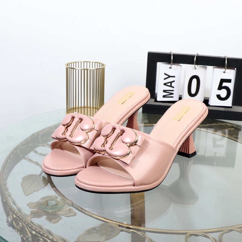 Women's slippers in summer 2024 wear sandals with thin heels high heels buckle is simple elegant black Women shoes