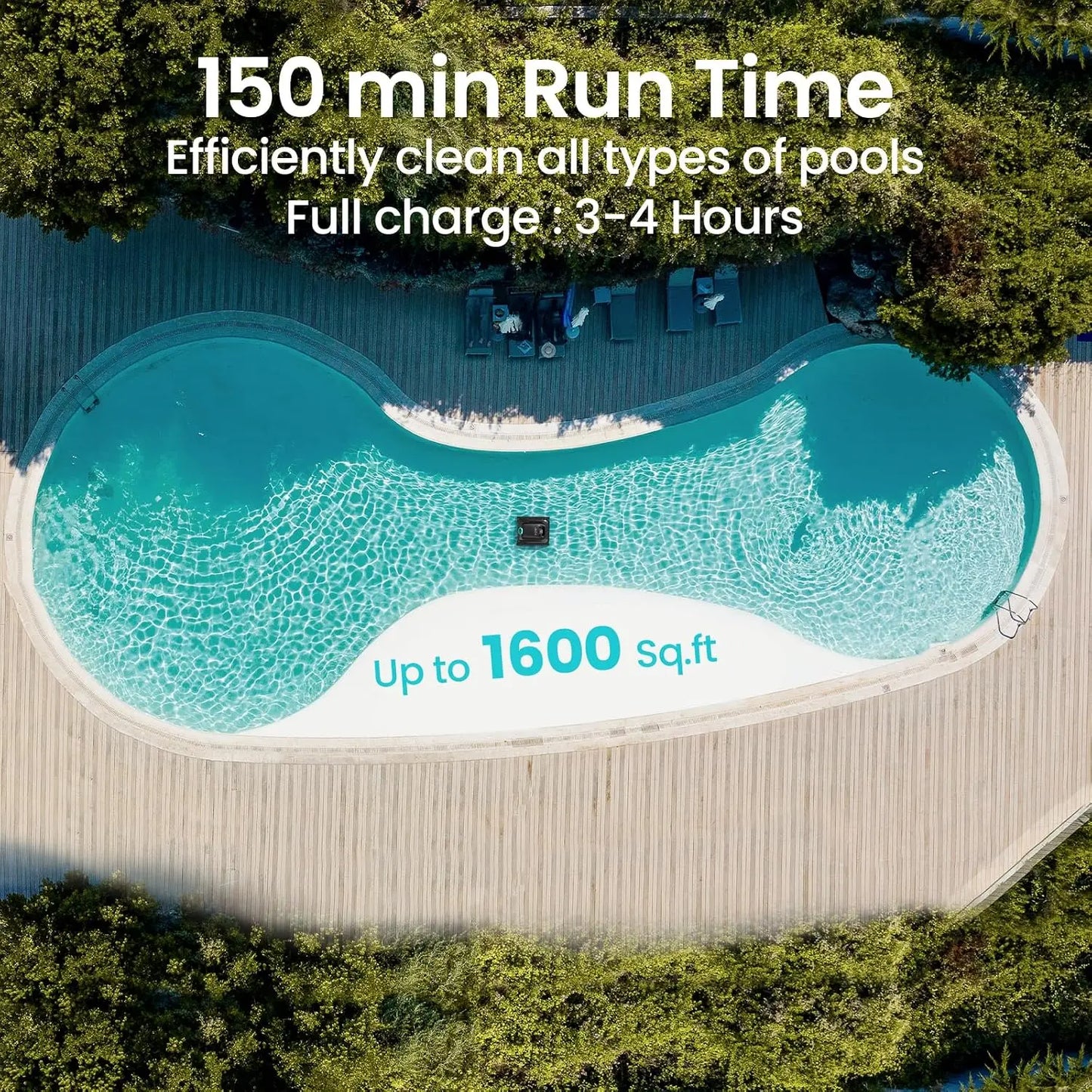 Robotic Pool Cleaner 150-Min Runtime Wall & Waterline Cleaning for Inground & Above Ground Pools up to 1600 sq.ft, Customized