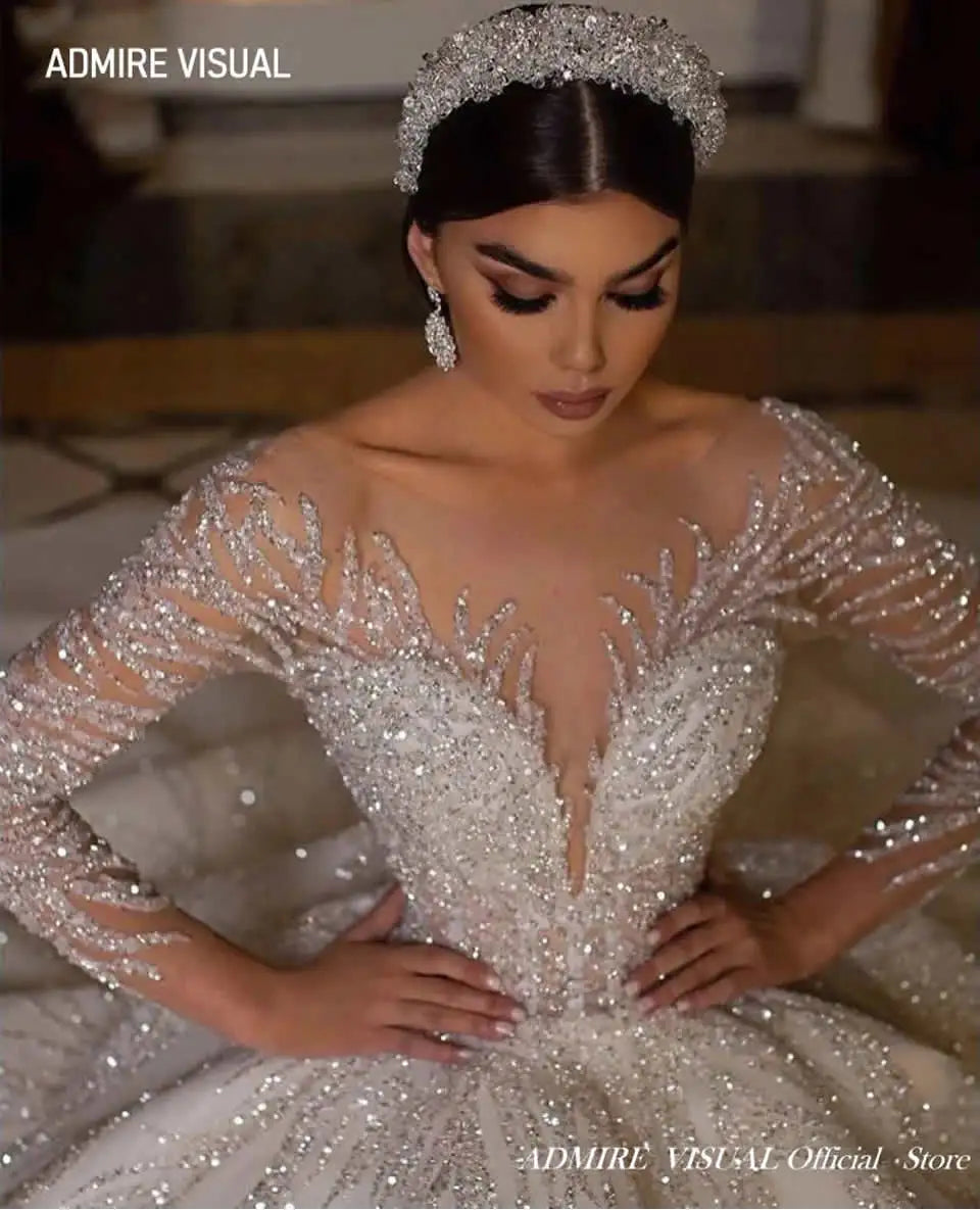 Newest Wedding Dresses For Bride  Ball Gown Sweetheart Neckline Full Sleeves With Beading Sequined Customized Vestidos De Novias