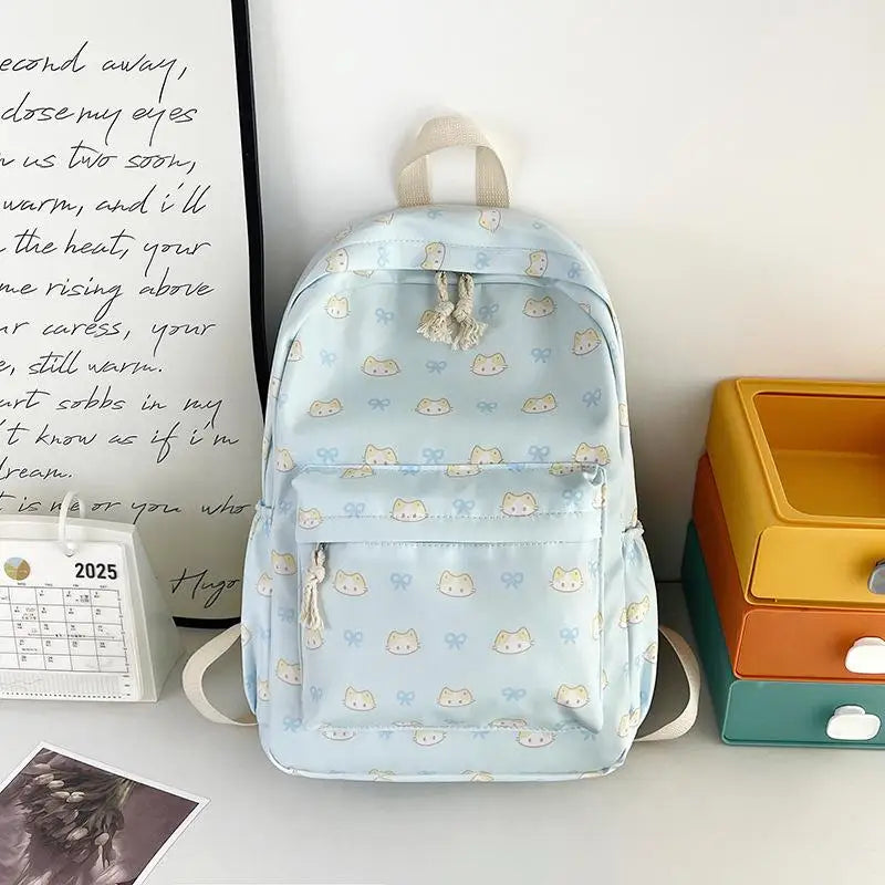 Cute Cartoon Cat Printed Backpack Large Capacity Student Schoolbag Fashion Delicate Trendy Girly Bag Portable Travel Bags Gifts