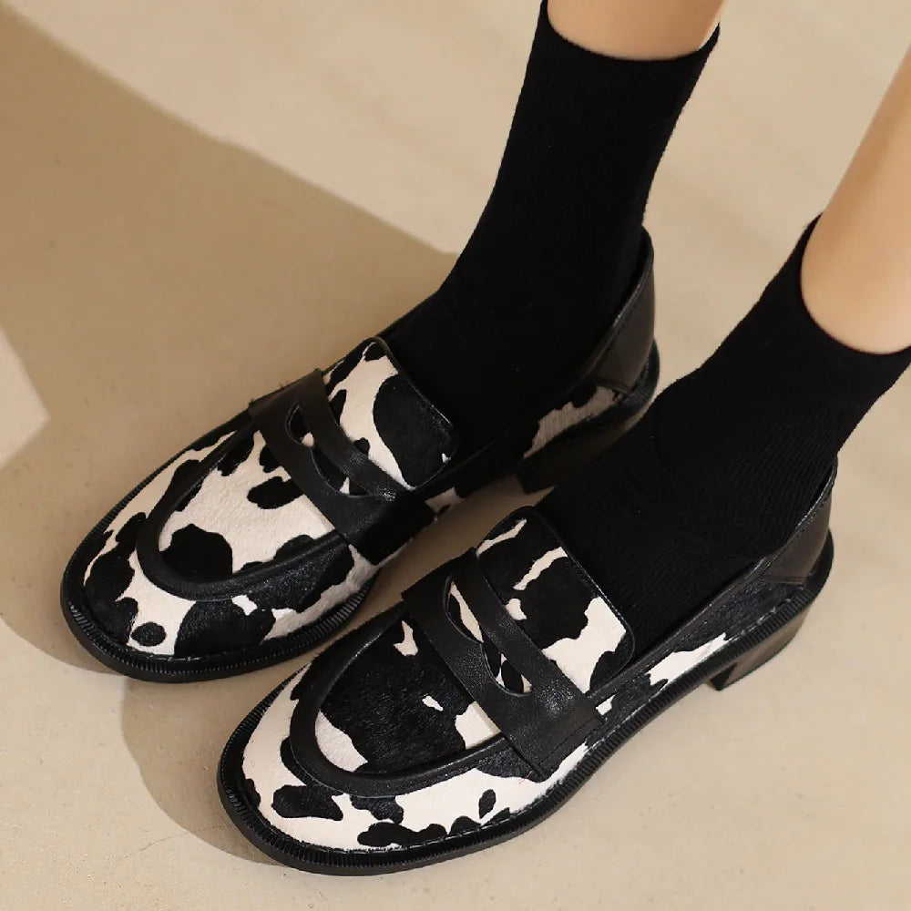 Women's horsehair round toe slip-on flats loafers leisure soft comfortable casual moccasins female high quality daily shoes sale