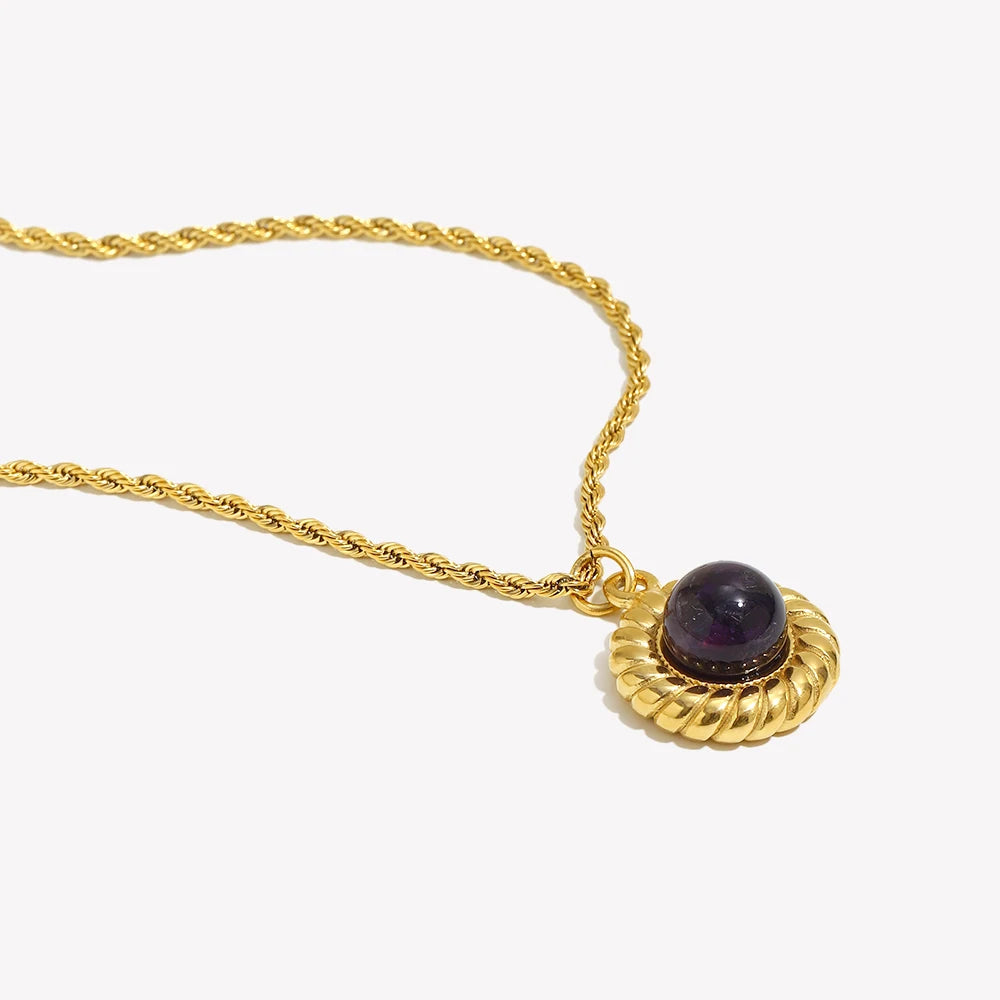 E.B.belle   Elegant Natural Stone Black Carnelian Lapis Lazuli Amethyst Simulated Pearl Pendant Necklace Rope Chian Necklace