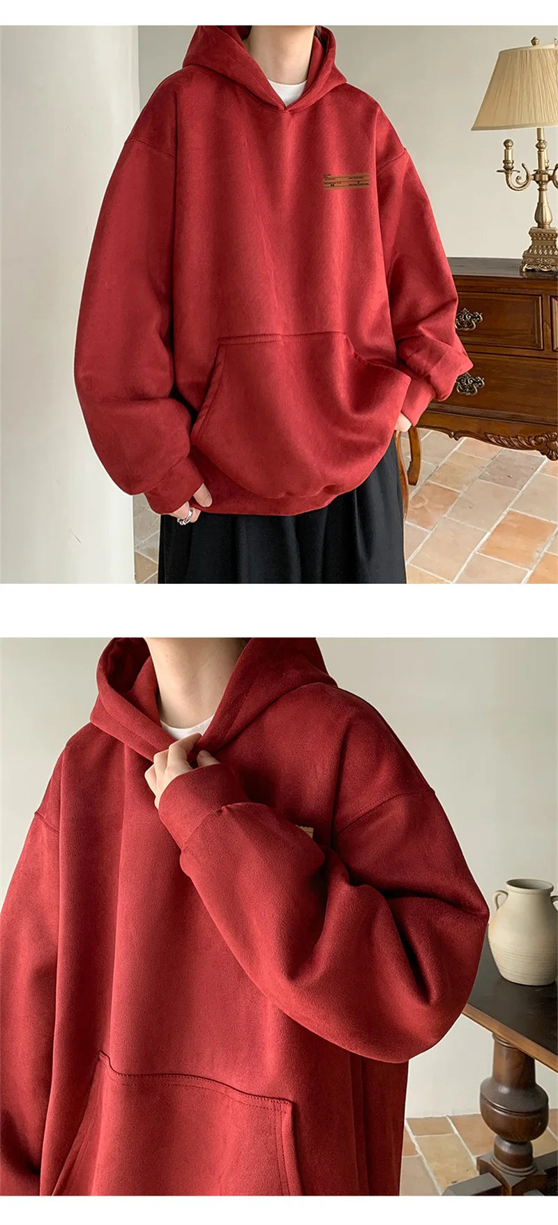 2026 New Suede Hooded Sweatshirts For Men Autumn Y2K Streetwear Printed Hoodies Hip Hop Fashion Retro Fleece Hoody Clothes