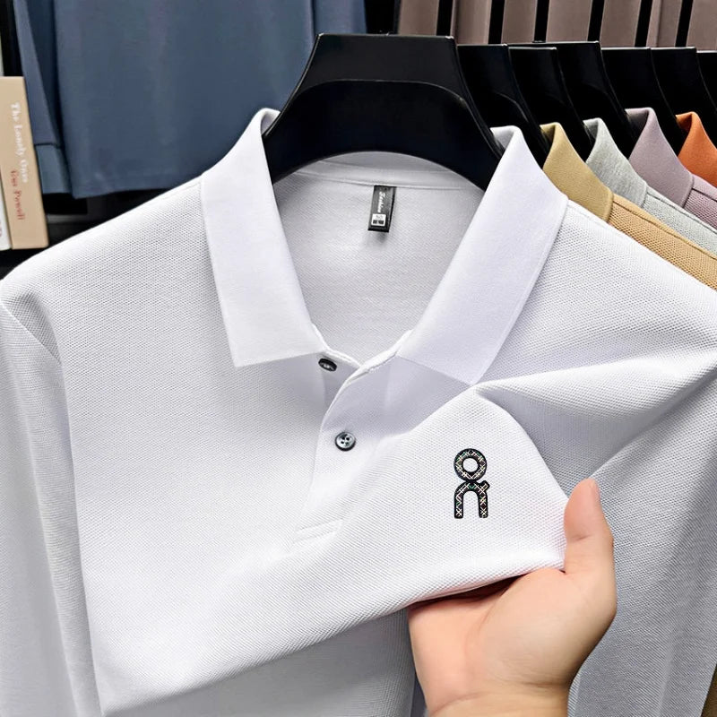 100% pure cotton polo shirt long sleeved men's brand fashionable embossed T-shirt sports breathable spring autumn casual new top