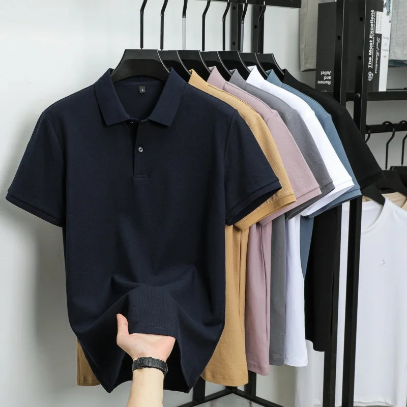 100% pure cotton men's new short-sleeved summer fashion Polo shirt, high-quality luxury premium T-shirt, business casual top