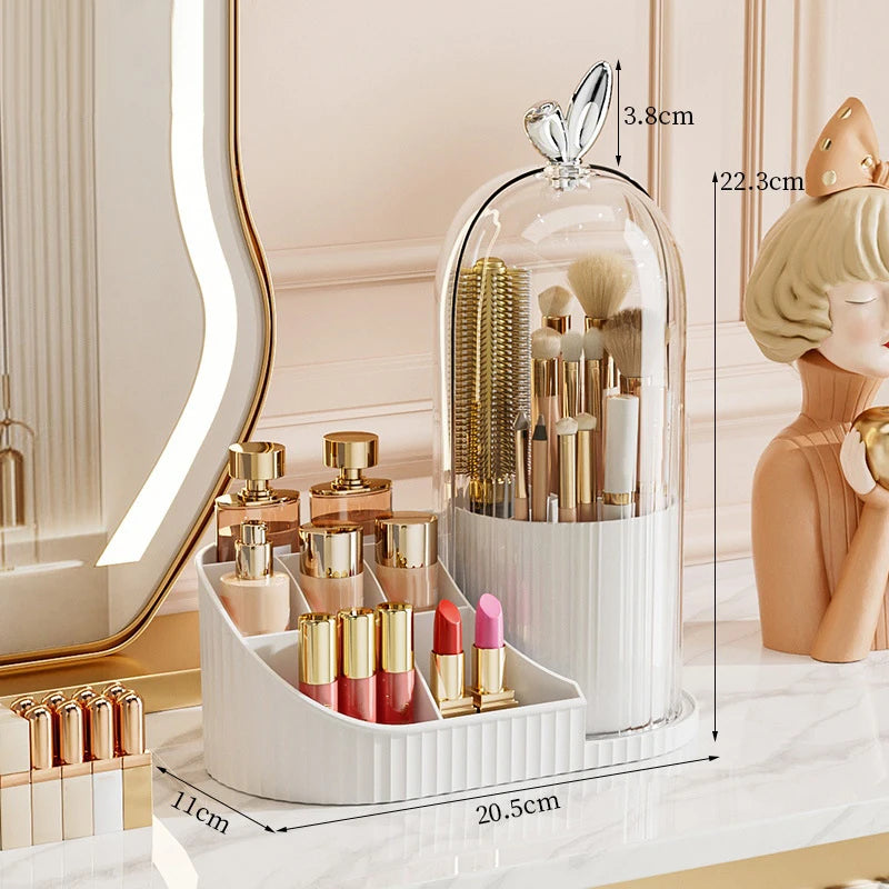 1pc 360° Rotating Makeup Brush Holder Cosmetic Lipstick Eyebrow Pencil Eye Shadow Organizer With Clear Lid Dustproof Tools