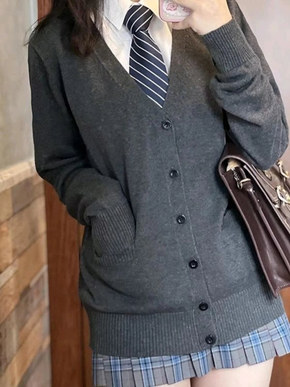 Loose Long Sve Knitted Pink Sweater Jk School orm Sle Women's Open Cardigan Coat Autumn Season Sweet Sle V Ne