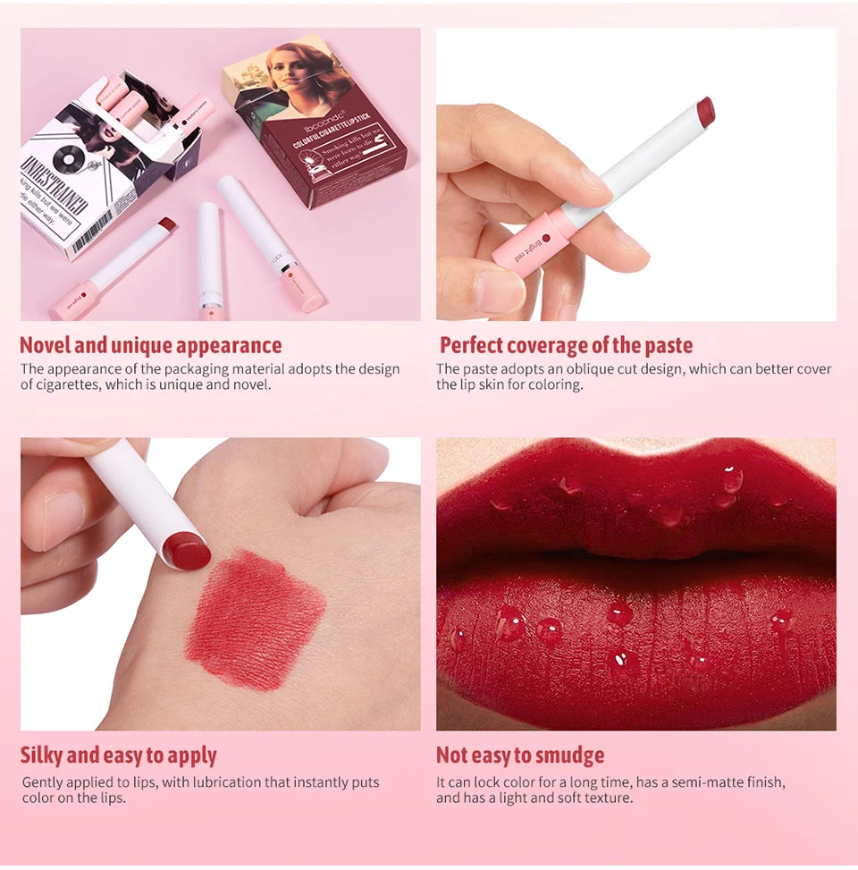 4PCS/Set Matte Long Lasting Waterproof Creative Cigarette Lipstick Set Matt Lip Stick Tube Nude Red Velvet Lip Tint Makeup