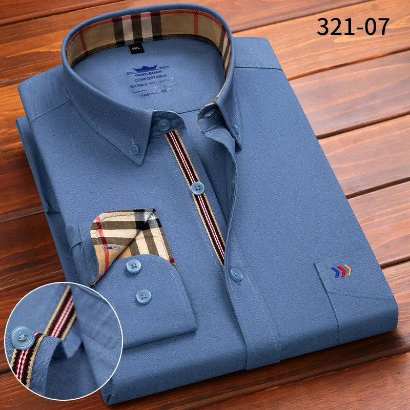 New in shirt 100%cotton oxford long-sleeve shirts for men slim fit formal plain shirt hight qulity plaid soft office clothes