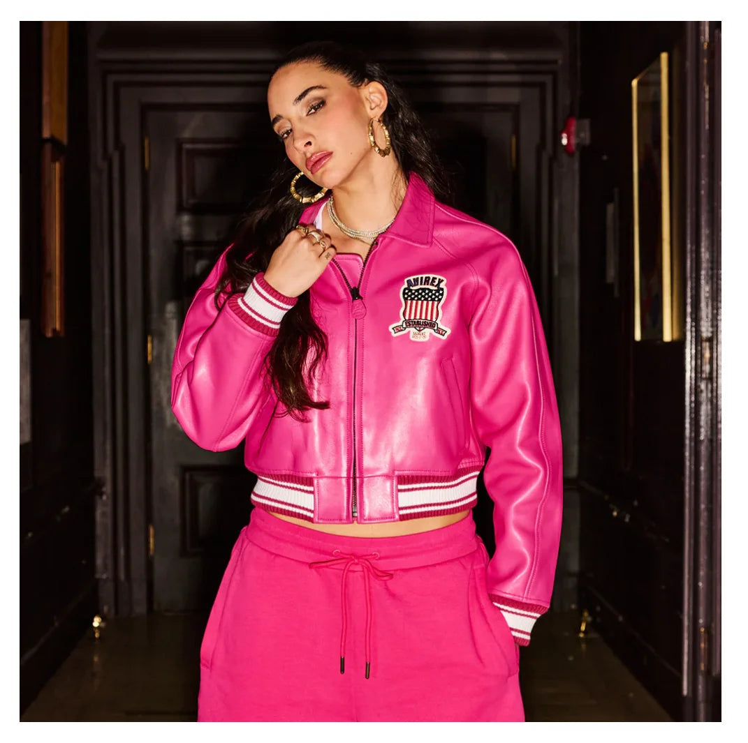 Avirex Spring 2024 New Listing Bomber Flight Suit Jacket 100% European Antique Sheepskin Classic Women's Pink Leather coat tops