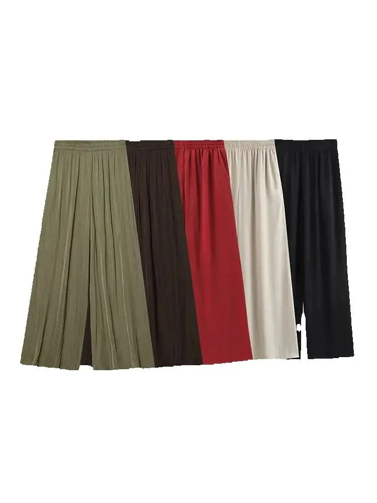 2025 Spring Pants For Women Fashion Spring Autumn New Solid Color Folded Chic Female Elastic High Waist Wide Leg