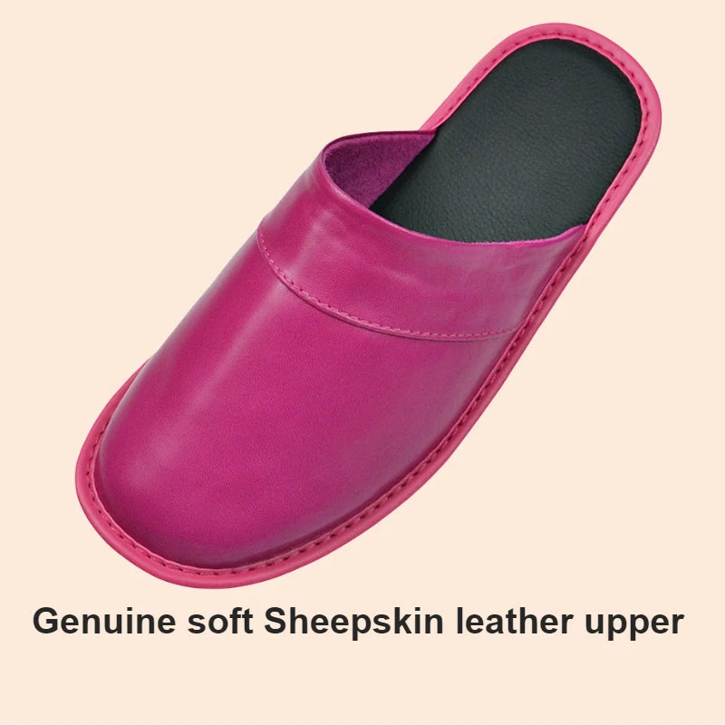 Soft Sheepskin cow Leather Slippers Homes in indoor slipper Spring Autumn men women elderly non-slip casual single shoes summer