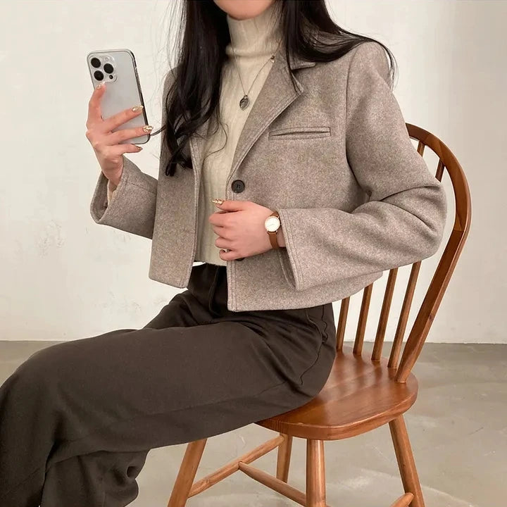 ort Thiened Woolen Coat for Women Winter New Sle Retro Single Button Suit Collar Coat Korean Sle Straight Tube pe