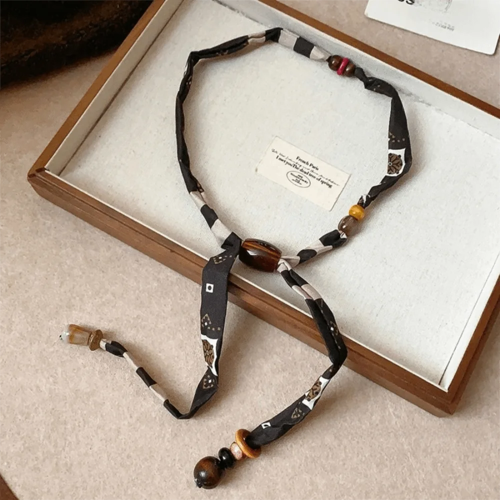 Strip Cloth Chain Necklace Multicolor Ethnic Style Wood Bead Necklace Jewelry Accessories Clavicle Chain Bohemian Choker Male