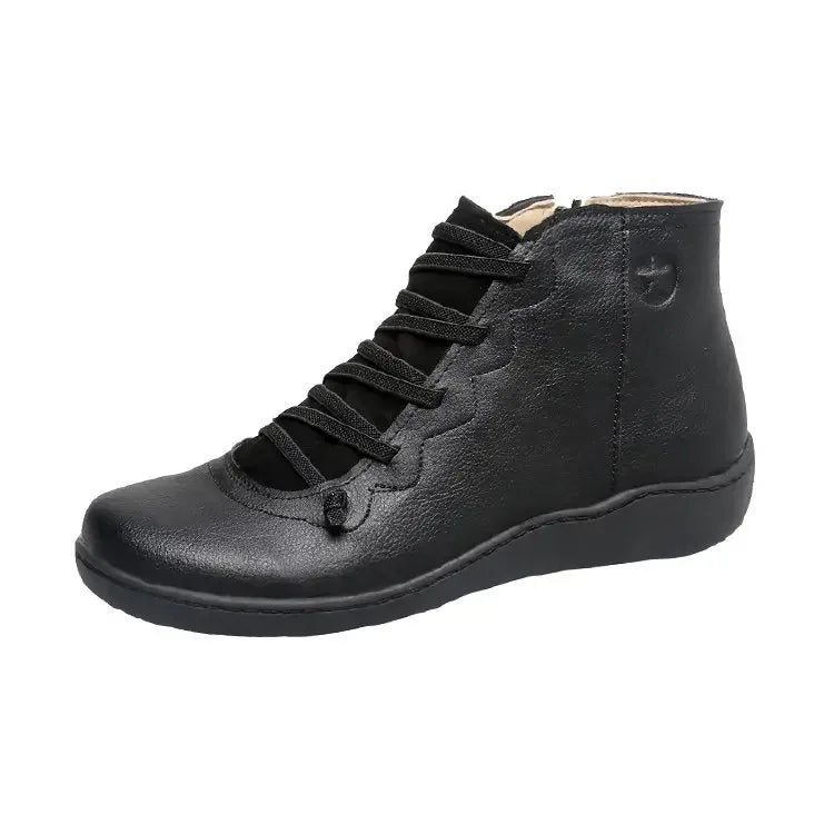 Boots  Women Winter Genuine leather Ankle Spring flat Shoes woman Short Vintage Boots With Fur 2023 for women lace up boots