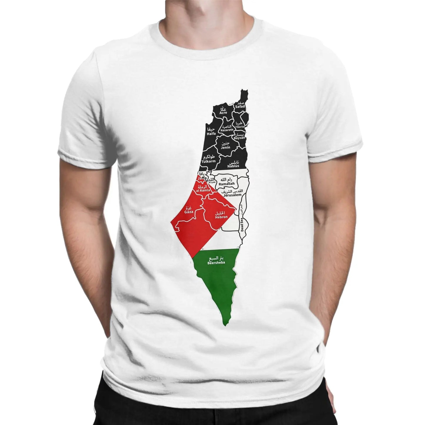 Palestine Map T Shirt for Men Cotton Vintage T-Shirts Round Collar  Tees Short Sleeve Clothes Gift