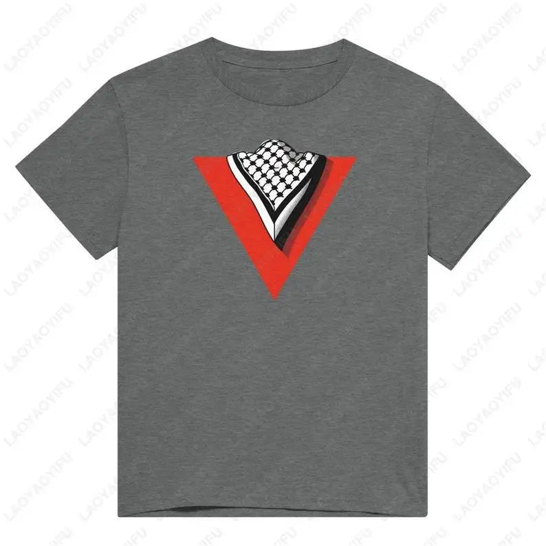 Palestine Heart Shape with Flag Colors Unisex Cotton T Shirt Summer Round Neck Tee for Men and Women Love Theme