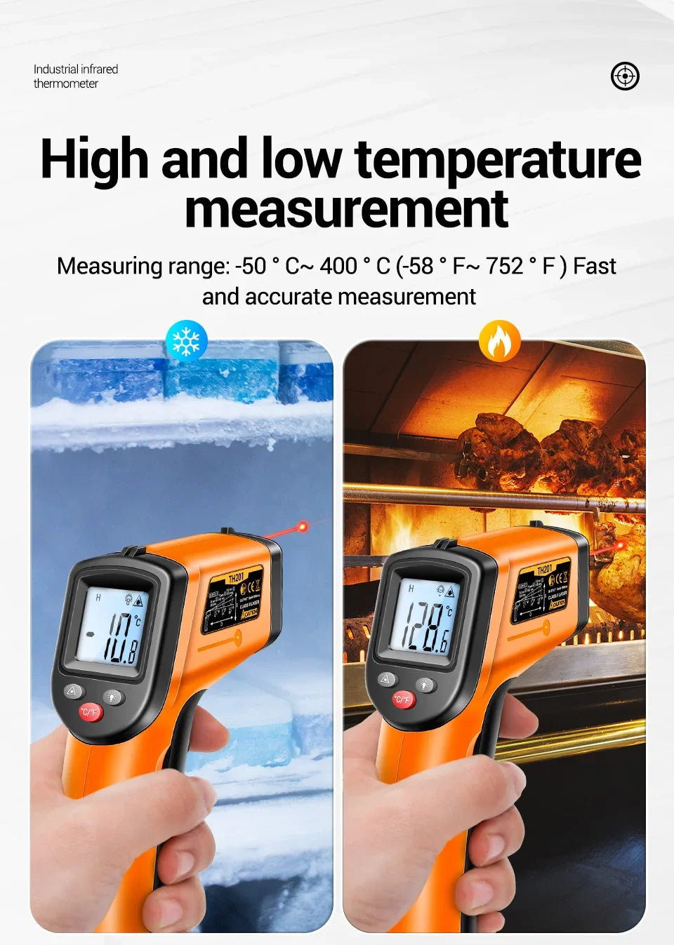 ANENG TH201 Digital Thermometer Handheld Non-Contact Laser Temperature Meter Gun Temperature Tester Instruments Pyrometer