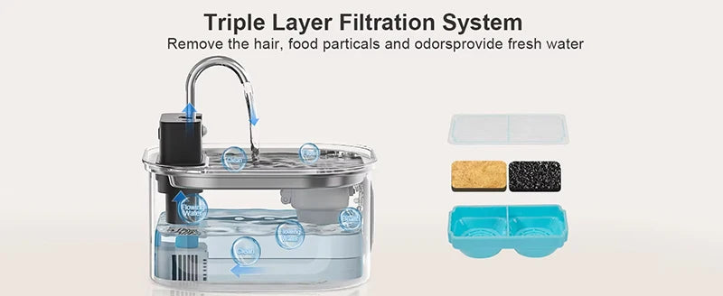 108oz/ 3.2L Wireless Cat Water Fountain Stainless Steel Battery Operated 4000mah Rechargeable & Faucet Pet Water Fountain