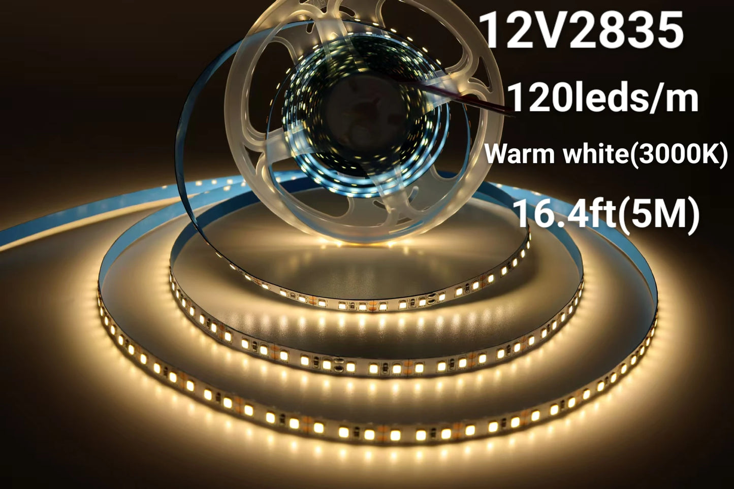 12V Led Strip Light, 8mm Wide, 120 Leds/M, Total 600 Leds, Warm White 3000K/Natural Light 4000K/Red Light/Green Light/Blue Light/Pink Light/Gold Light Tape Light, Under-Cabinet Light, 16.4 Feet (Approximately 5m) Led Strip Li
