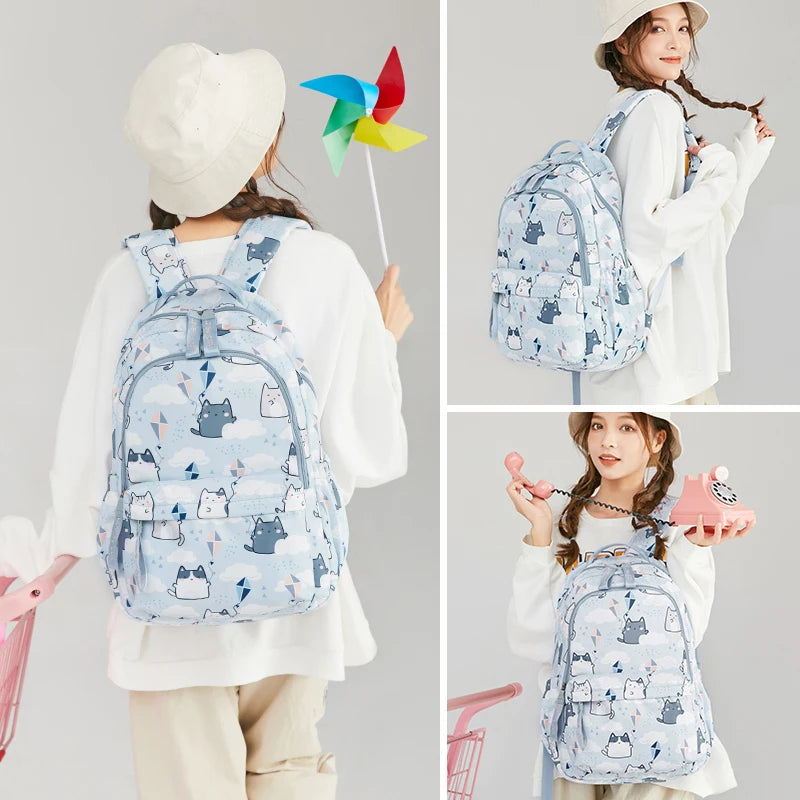School Bags for Girls Cute Printing Cat School Backpack and Handbag Kawaii Children Backpack Back To School 2024 Mochila Escolar
