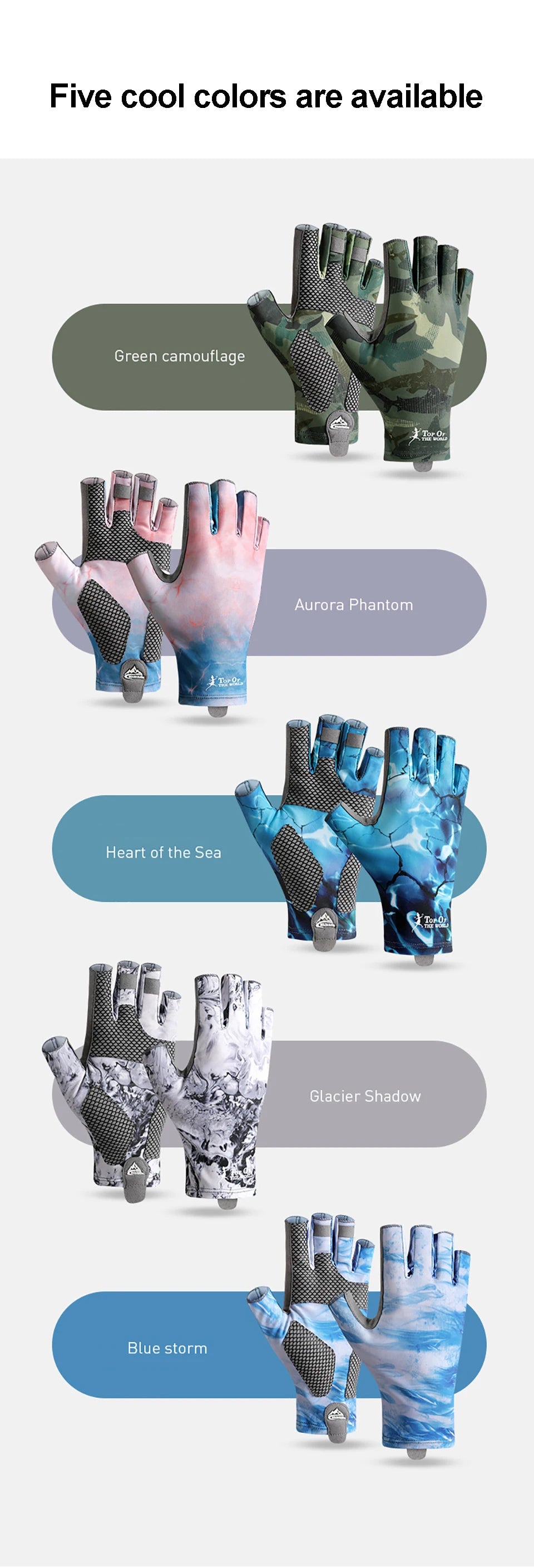 GOBYGO Fishing Gloves Anti-Slip Wear-Resistant Silk-Like Ventilation Half-Finger Gloves Outdoors Sun Protection High Elasticity